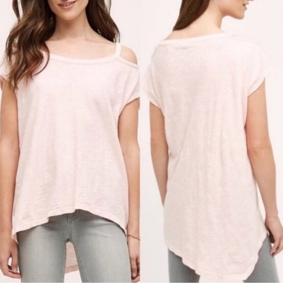 ANTHROPOLOGIE Left Of Center Soft Pink Cotton Long Flowy Open Shoulder Shirt - Picture 1 of 6